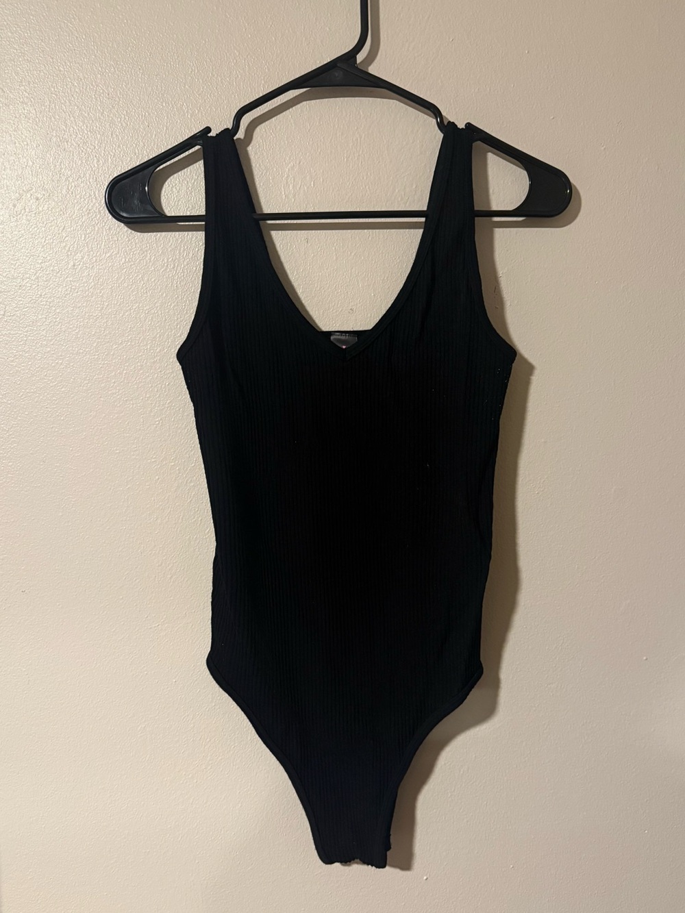 Love Charm Black Ribbed One-Piece Bodysuit Size M/L